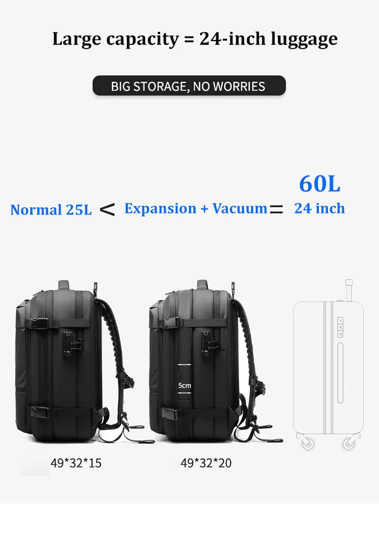 Men Travel Backpack vacuum compression 17 inch Laptop Backpack Business Large Capacity school Backpack Expanded Hiking backpack